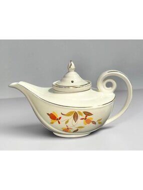 Halls Superior Autumn Leaf Gold Trim Ceramic Teapot With Lid & Infuser Vintage